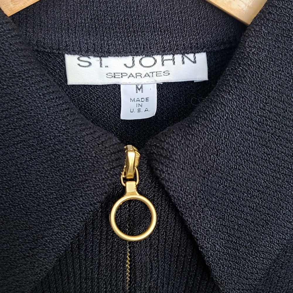 St Johns Long Sleeve Zip Black knit Jacket with Ribbon Detail - Picture 3 of 5